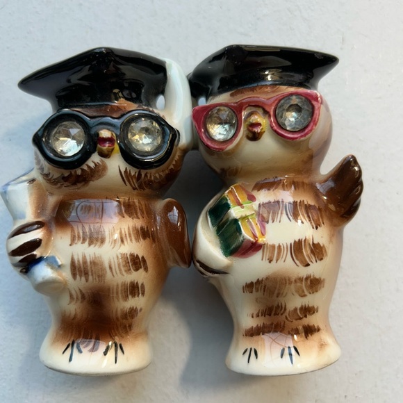 Vintage Lefton salt and pepper shakers MCM 1950’s Wise Owl anthropomorphic two - Picture 3 of 8